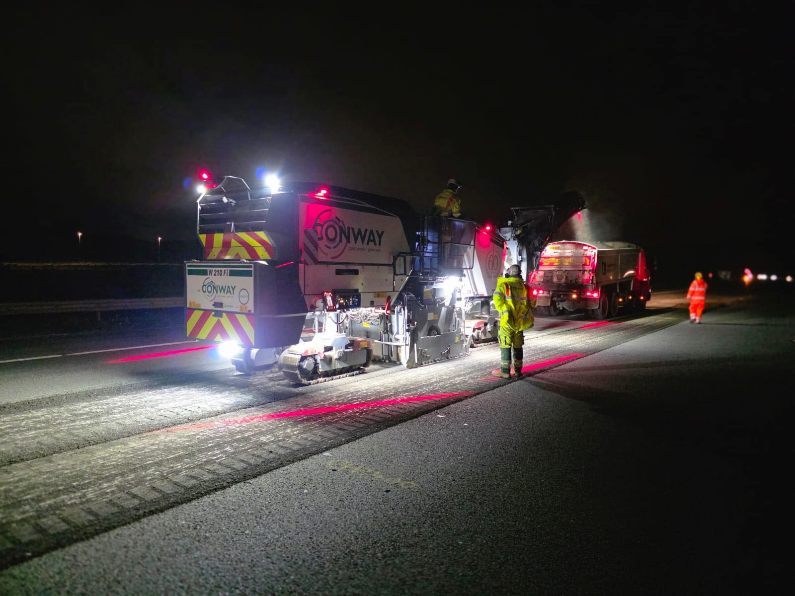 Road Planer loading a truck with asphalt planings